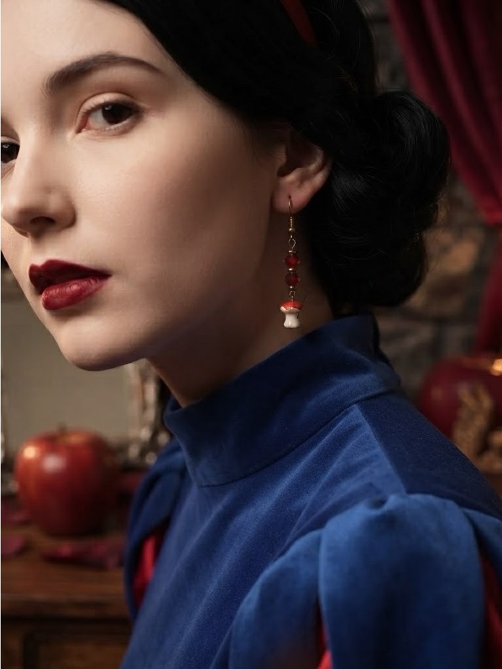 Apple Core Earrings with Red Crystals